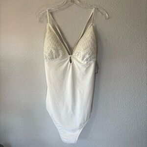 Shade and Shore Ivory Crochet One Piece Swimsuit Size X-Large (16) NWT Beach